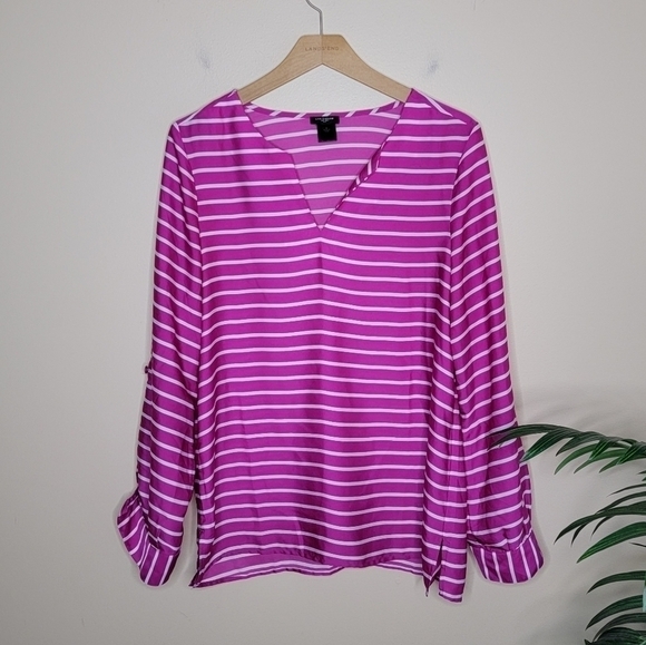 Ann Taylor Factory Tops - Ann Taylor Factory | Bright Pink Striped V-neck Blouse Size Small